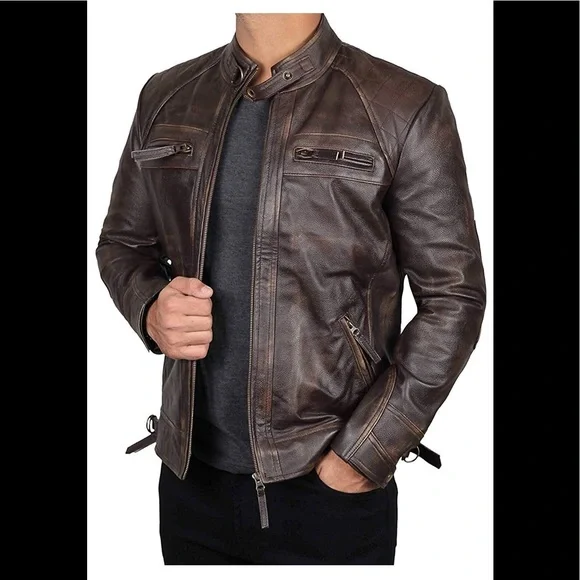 ๐ Diamond1 Tall Men Ruboff Real leather brown bomber jacket new With tags ๐ - Picture 2 of 6